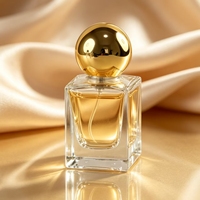 Vente en gros de flacons atomiseurs de parfum en verre transparent à fond épais carré de 30 ml, 50 ml, 100 ml avec couvercle estampé or, impression personnalisée