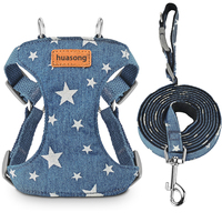 Harnais et laisse pour chien en denim, imprimé étoiles, gilet réglable pour animaux de compagnie, double anneau en D, logo personnalisé, vente en gros OEM