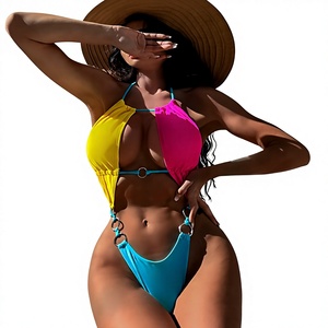 Maillot de bain une pièce sexy pour femme en Spandex/Nylon, motif uni - Product Image 1
