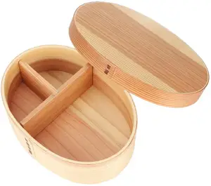 Eco Bamboo Bento Lunch Box, Wood Lunch Box 3-Compartment Japanese Bento Box Wooden-Sushi Tableware Bowl Food Container