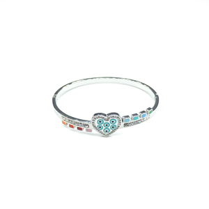 Stainless Steel Cuff Heart <b>Bracelet</b> with Colorful Stones and <b>Crystal</b> Accents Cute Women's Fashion Jewelry for Gift - Product Image 2