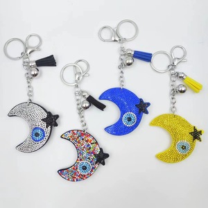 Fashion Moon Star Shape Rhinestone Crystal Evil Eye Key Chains Wallet Bag Charm Decor Keychain