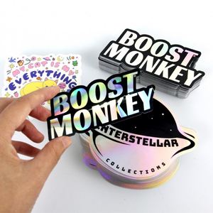 Custom Rainbow Film <b>Vinyl</b> Logo Laser Die <b>Cut</b> Sticker Fancy Design Attractive Printing Adhesive Waterproof Holographic Sticker - Product Image 3