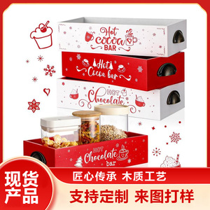 Caja de Almacenamiento Navideña de Madera para Barra de Chocolate Caliente, Rectangular, con Impresión en Rojo, Blanco y Negro, Decorativa para Mesa - Product Image 5