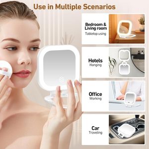 Custom Personalised White Compact Cosmetic Mirror <b>Light</b> Handheld LED Magnifying USB Touch Control Foldable Dual-Sided Mirror - Product Image 4