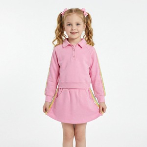 Completo 2 Pezzi per Bambina con Paillettes Arcobaleno e Strisce, Rosa, per Felpa e Gonna a Ruota, 100% Cotone, Abbigliamento Boutique Primavera Estate - Product Image 1
