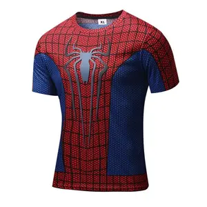 Karışık toptan yetişkinler perakende örümcek adam IronMan CaptainAmerica hızlı kurutulmuş sıkı T-shirt film kahraman kostüm