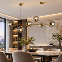 Luminaire suspendu moderne en verre à six globes dorés pour salle à manger, îlot de cuisine, salon, boutique, espace de détente