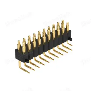 Denentech mạ vàng đồng thau POGO pin 3mm nam h4.0mm kép hàng bên Phải góc Dip PCB POGO pin kết nối