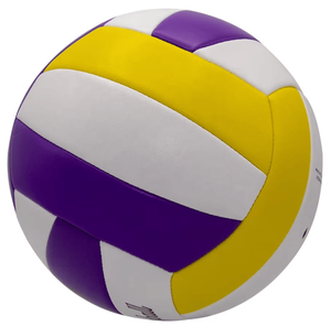 Изготовленный на заказ Метта официальный размер 5 мягкий на ощупь ПВХ материал машина сшитый пляжный волейбол фиолетовый + желтый + белый взрослые - Product Image 1