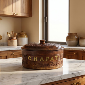 Boîte à chapati classique en bois de Sheesham avec surface finie à la main et couvercle en bois pour le rangement des roti, la présentation des repas et le comptoir de cuisine - Product Image 3