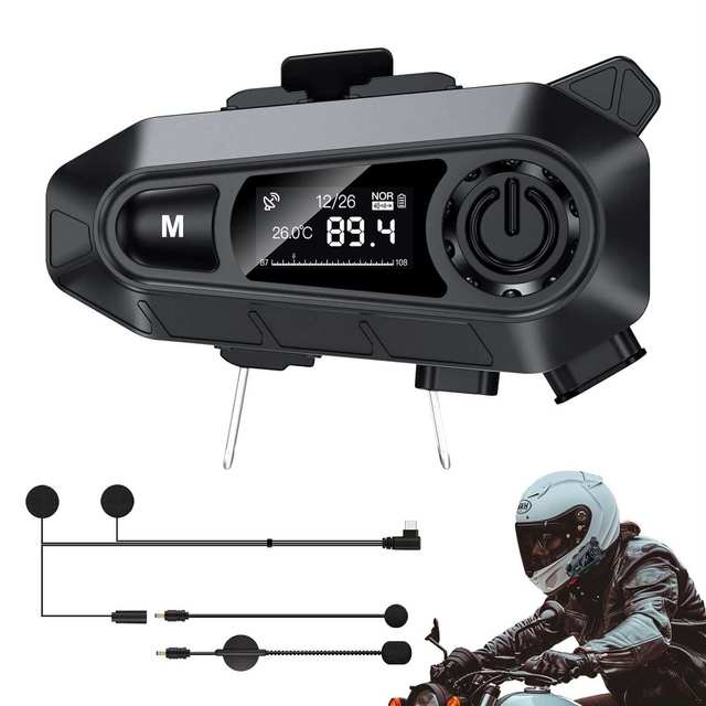 Motorcycle walkie-talkie features music and call functions, an FM radio, supports 6-way simultaneous calls,