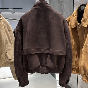 2025 automne surdimensionné marron foncé daim veste femmes en cuir véritable veste dames Bomber veste - Product Image 3