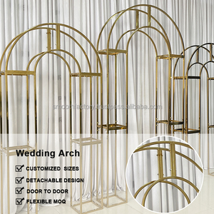 LEDA Wedding Events Three-piece Set Metal Frame <b>Backdrop</b> <b>Stand</b> Gold Stainless Steel Double Arch - Product Image 3