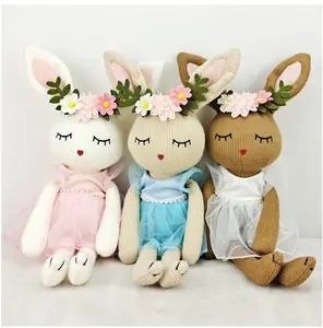 Wholesale 35cm Easter Bunny Plush Toy Crochet Stuffed Animals Changealbe Handmade Knitted Easter Rabbit With Flower Dress Doll