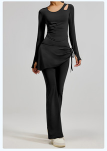 Ensemble de yoga haut de gamme pour femme, épaules dénudées, avec coussinets de poitrine, design amincissant, en Spandex/Polyester écologique et respirant - Product Image 6