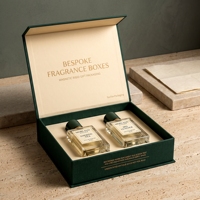 Boîte à parfum rigide de luxe sur mesure, style livre vert magnétique, avec insert ajusté pour présentation, pour emballage de parfum personnalisé