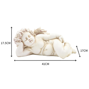 Statua in Resina di Cherubino Dormiente, Figurina di Angioletto Bianco Anticato per Giardino e Casa, Scultura Commemorativa Tranquilla - Product Image 6