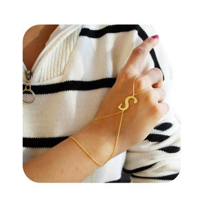 Pulsera de <span class=keywords><strong>Cadena</strong></span> para Dedo <span class=keywords><strong>con</strong></span> Colgante de Letra del Alfabeto Personalizado, 26 Letras, Acero Inoxidable, Anillo Dorado, <span class=keywords><strong>Cadena</strong></span> para Mano - Product Image 5