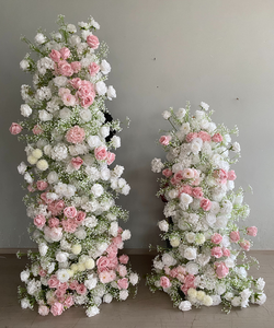 Chemin de table en fleurs artificielles rose et blanc pour <span class=keywords><strong>mariage</strong></span>, anniversaire, fête, table de gâteau, arrangement floral, décoration d'arche - Product Image 2