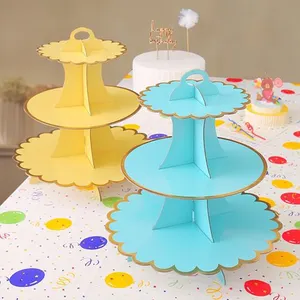 new products multi-tieredpaper Cake shelf Birthday Round Wave Shape Disposable paper Cake Stand Celebration