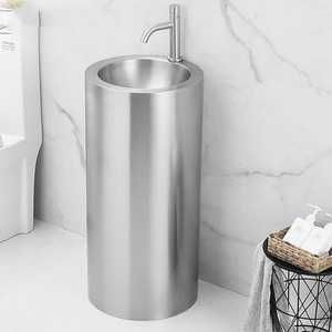 Lavabo a <span class=keywords><strong>colonna</strong></span> moderno in acciaio inox 304, rotondo, da terra, salvaspazio per <span class=keywords><strong>bagno</strong></span> piccolo o hotel - Product Image 3