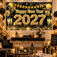 2027 Frohes Neues Jahr Hintergrund Schwarz Gold Glitzer Feuerwerk Champagner Polyester Neujahrsparty Foto-Hintergrund Individuell Anpassbar