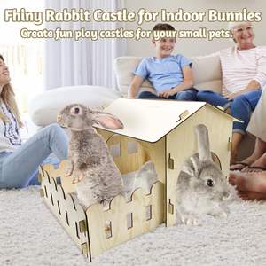 Château <span class=keywords><strong>de</strong></span> lapin en bois cachette avec clôture petit Animal jeu <span class=keywords><strong>maison</strong></span> cachette avec fenêtre amovible lapin <span class=keywords><strong>lit</strong></span> cabine lapin château - Product Image 4