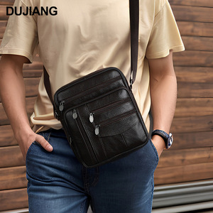 Sac bandoulière homme en cuir véritable grande capacité style vertical sac à bandoulière durable décontracté pour l'extérieur - Product Image 3