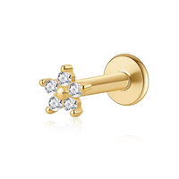 S925 Sterling Silber Spiralblumen-Knorpelohrringe, Zirkon-Stern-Ohrstecker, Flachboden-Piercing-Stift