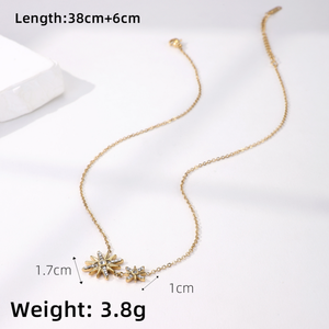 Moda única impermeable 18K chapado en oro de acero inoxidable doble Sunburst Zircon colgante collar - Product Image 6