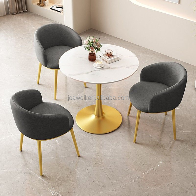Wholesale Modern High Round Dining Table Kitchen Furniture Round Marble Ceramic Top Metal Base Table Stool Set