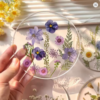 Lot de 4 sous-verres de luxe en verre transparent imprimé 2D à motif floral – Durables, sans BPA, réutilisables, ronds, pour usage quotidien, ensemble de vaisselle