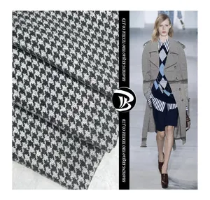 Yibo Textile Custom design 100%polyester stretch houndstooth knitting dyed plaid tweed fabric for ladies suit jacket