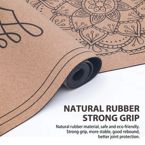 Tapis de yoga <span class=keywords><strong>en</strong></span> liège naturel écologique et TPE, tapis de fitness antidérapant double couche haute densité pour la corde à sauter, la gym à domicile et le studio de yoga - Product Image 1