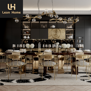 Nhà Máy Tùy Biến Chất Lượng Cao Sang Trọng Cao Lớn 10 12 Chỗ Ngồi Hiện Đại Vàng Thép Không Gỉ Bằng Gỗ Bàn Ăn Và Ghế - Product Image 4