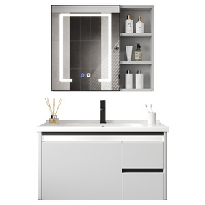 Luxurious European Modern Minimalist PVC Bathroom Vanity Smart <b>Mirror</b> Cabinet Wall-Mounted Ceramic Basin Combo Eco-Friendly - Product Image 1