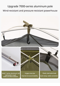 Carpa Ligera para Motocicleta, Impermeable, para 2 Personas, con Poste de Aluminio 7001 de 3000 mm, Compacta, para Excursionismo, Supervivencia al Aire Libre - Product Image 4