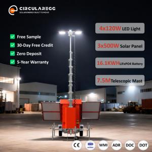 Torres de Iluminación Solares Montadas en Remolque, 480W (4x120W) LED, 76,800 Lúmenes, para Aeropuertos - Product Image 1