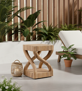 Tabouret en bois de Suar artisanal au design moderne, courbes sculpturales, grain naturel riche, siège polyvalent, table d'appoint pour hôtel et appartement - Product Image 6