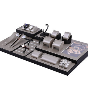 Bộ trưng bày đồ trang sức, tượng, bàn trang trí in theo yêu cầu, đế bằng da lộn đen, giá đỡ OEM, giá trưng bày đồng hồ - Product Image 1