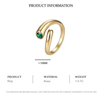 Vente flash - Bague ouverte en laiton plaqué or 14 carats |   Bague géométrique en pierre vertes à facettes en forme de virgule |   Bracelet minimaliste réglable pour femmes
