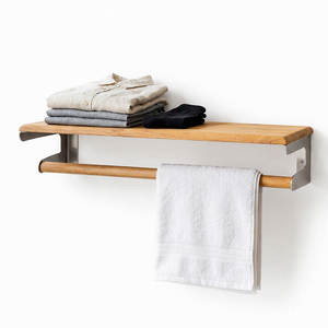 <b>Wood</b> and Metal Bathroom Wall <b>Shelf</b> Towel Rack <b>Floating</b> Storage Holder Natural <b>Wood</b> Silver - Product Image 1
