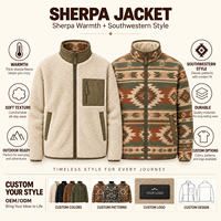 Veste tissée réversible pour homme style sud-ouest, en polaire Sherpa, manteau d'hiver chaud à fermeture éclair intégrale pour l'extérieur, marque privée OEM ODM