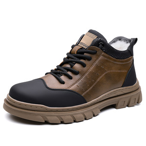 Botas Chukka para Hombre, Invierno, Altura al Tobillo, con Cordones, Cuero Sólido, Punta Redonda, Suela de Goma, Forro de Felpa, Cálidas, Casuales, para Exteriores - Product Image 5