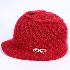 Gorro de punto de invierno para mujer, forrado de lana, cálido, resistente al viento, protección para los oídos, para adultos de mediana edad y mayores, gris, rojo, rosa - Product Image 3