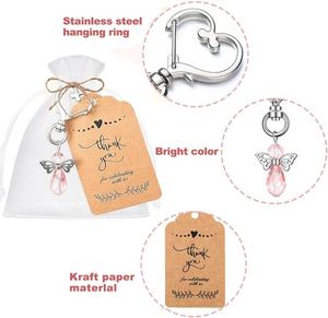 Small MOQ 30 Sets Angel Keychain Favor Bulk Pearl Angel Wing Pendant Organza Bag Thank You Tag Bautizo Recuerdos Baptism Gift - Product Image 2