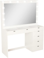 Ensemble de meubles de chambre nordiques de luxe avec éclairage LED, coiffeuse à 4 tiroirs en bois pour maquillage et coiffure