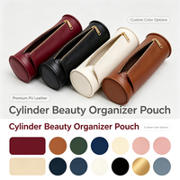 Pochette cosmétique cylindrique en cuir PU en gros, trousse de toilette de voyage personnalisée en forme de tube rond pour outils de maquillage pour femmes