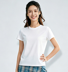 T-shirt en bambou pour femme, coupe classique, tricoté, avec logo personnalisé, 38% coton, 32,4% bambou, 29,6% Sorona, col rond, été - Product Image 4